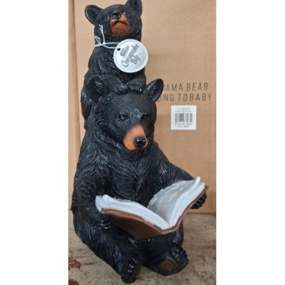 Chesapeake Bay Black Bear Figurines Mama Bear Reading & Friends Log Set 2pc